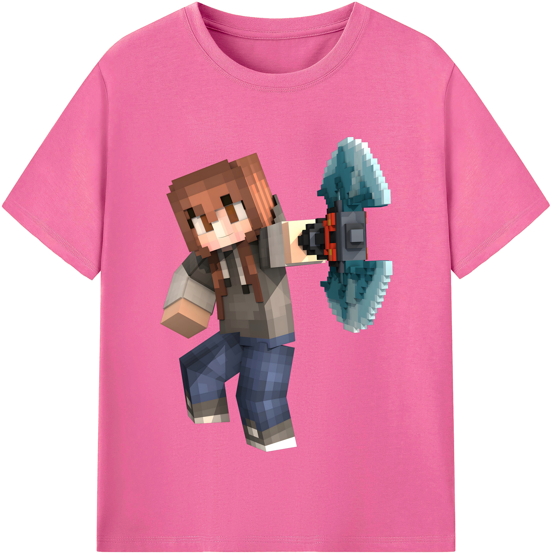 （画像用） マインクラフト ブロックの世界 Minecraft MC Block world レディースカジュアルプリントTシャツ（綿100％）